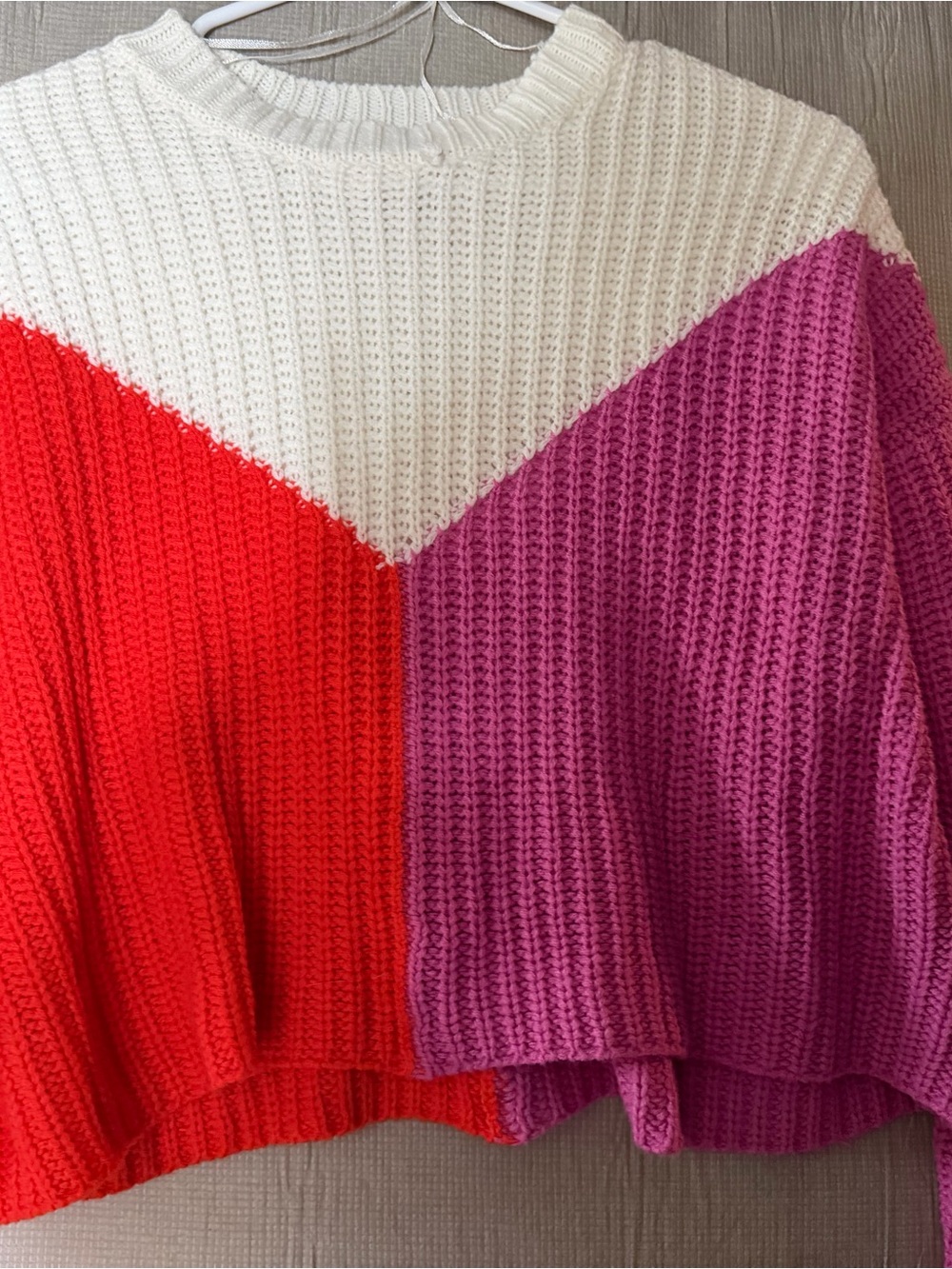 Sincerely Jules Colorblock Crewneck Sweater - White, Red & Pink